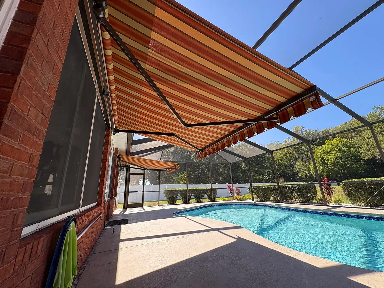 Close-up of motorized awnings