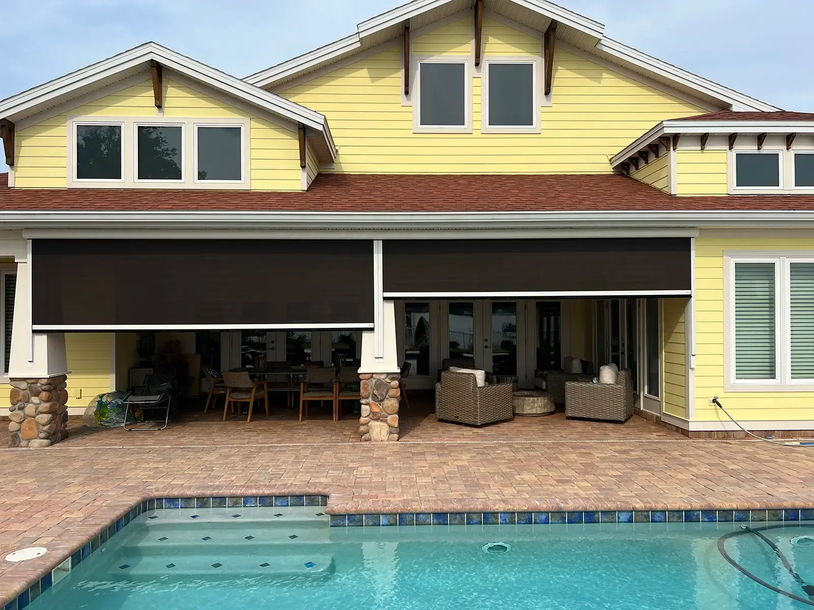Dual bronze motorized screens - Ormond Beach