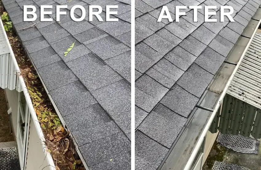 Gutter Cleanout Before After - Palm Coast